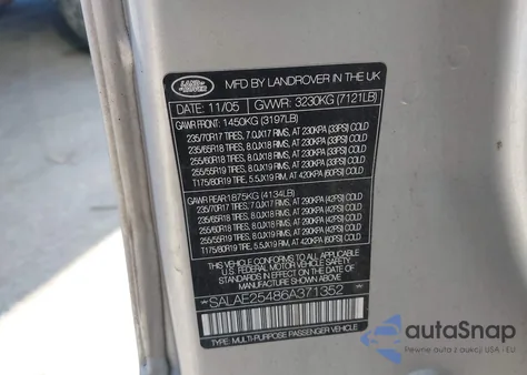 2006 Land Rover Lr3 V8 Se from USA, damaged, VIN SALAE25486A371352